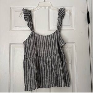 Pink Lily Gray and White Ruffled Sleeveless Blouse